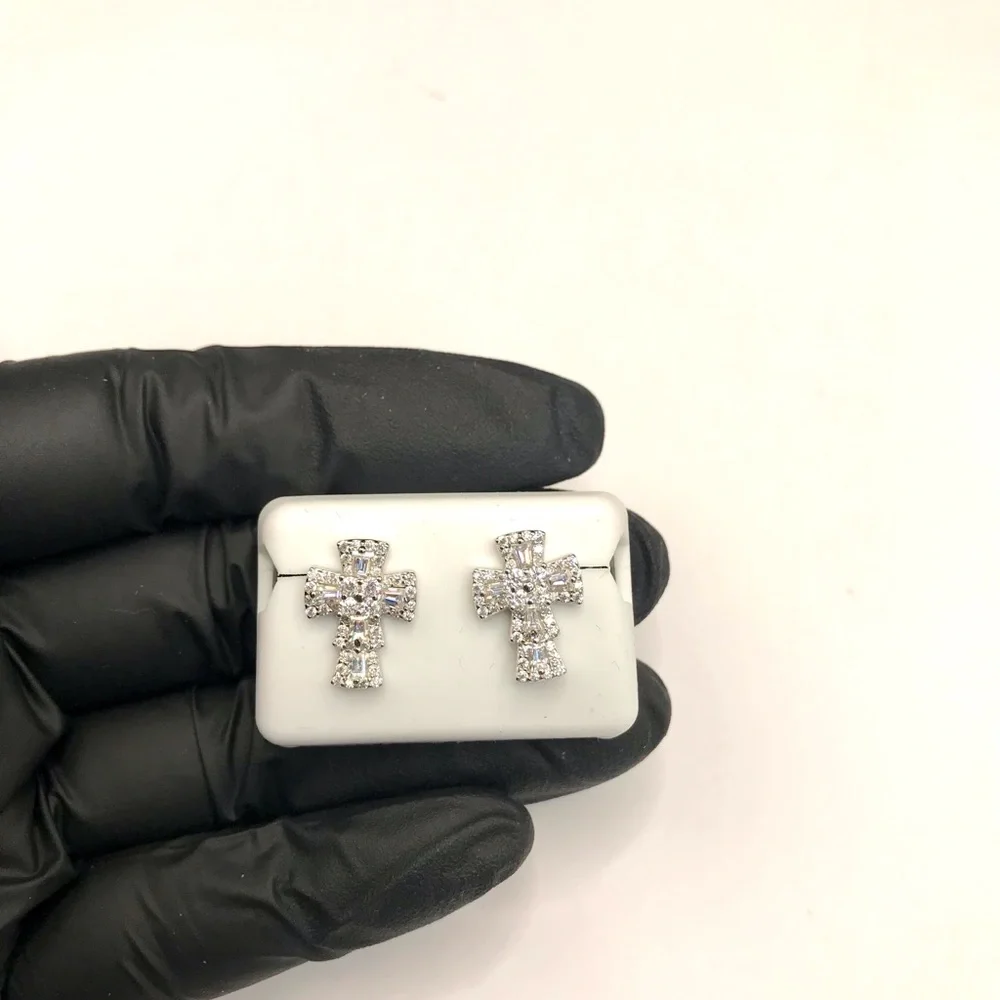 925 Sterling Silver 1.50CT MOISSANITE Cross Stud Earrings - PUSH or SCREW BACKS